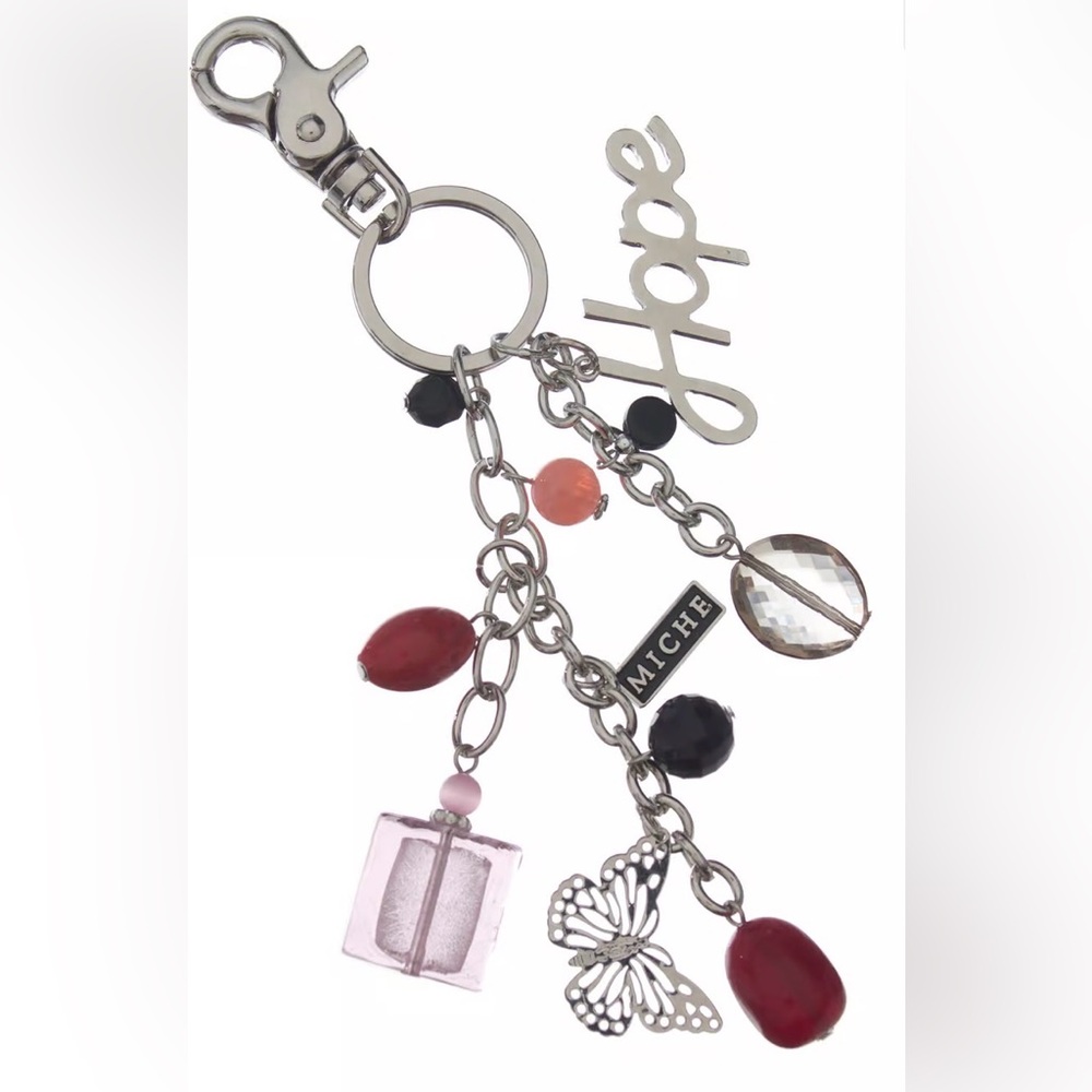 Miche Hope Butterfly Bag Charm Keychain Pink Perfume Bottle Beaded Purse Charm